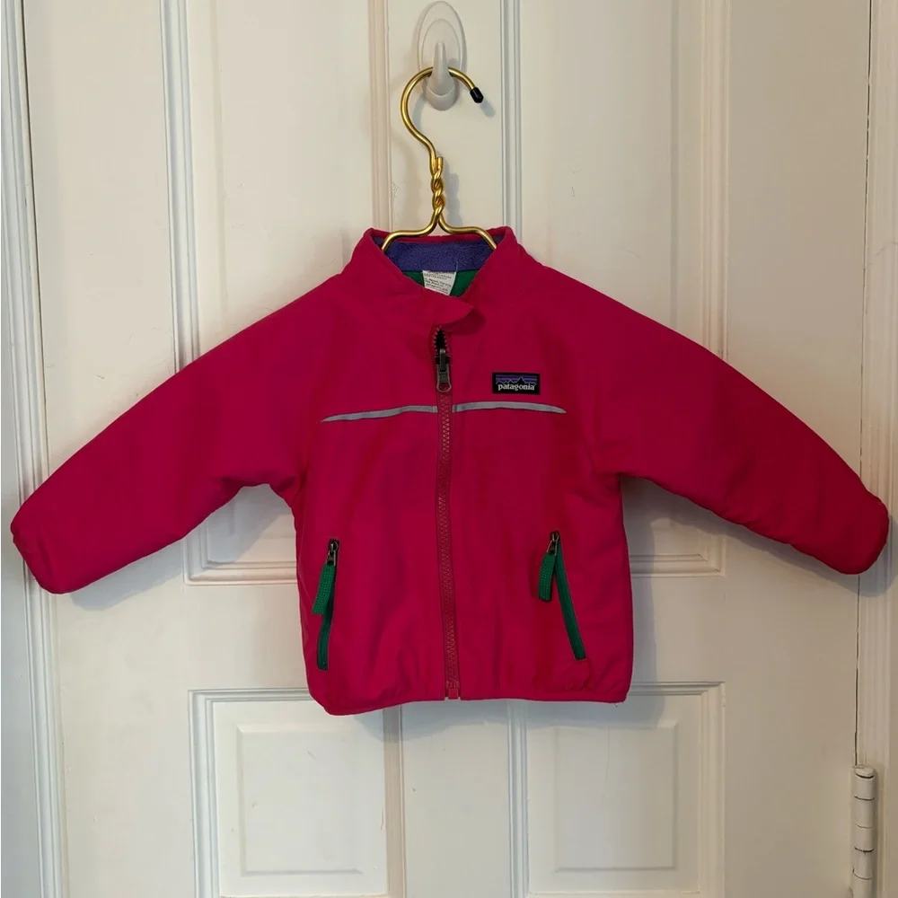 Patagonia Baby Reversible Fleece Jacket Red Purple Green Pink 6M Colorblock